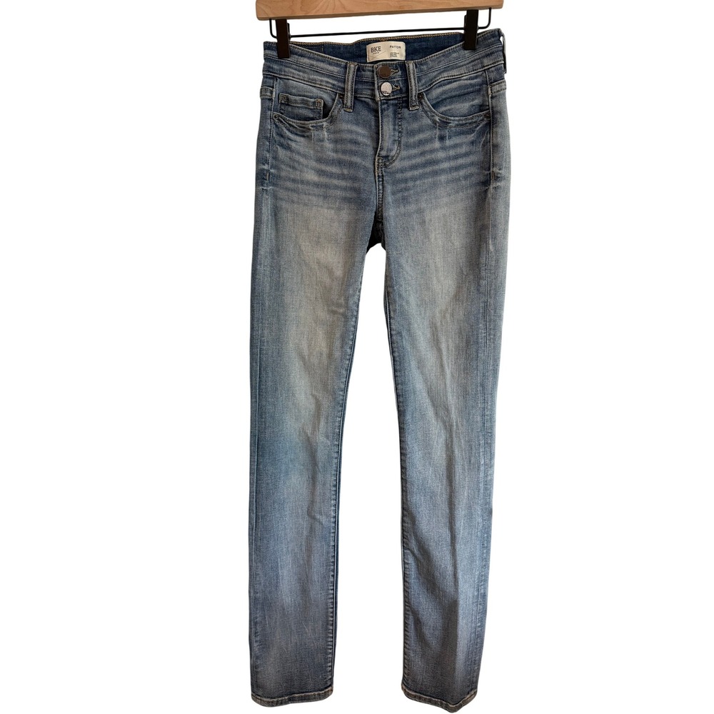 BKE Payton Mid-Rise Straight Leg Jeans Light Wash Blue 25x34 Double Button